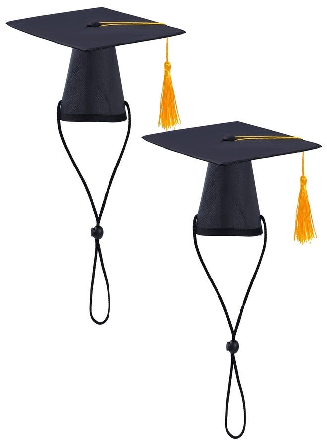 SUMERSHA 2Pcs Pet Graduation Caps Small Dogs Black Graduation Hats with Yellow Tassel Pet Graduation Costume for Puppy Dogs Cats Party Outfits Accessories - Image 1